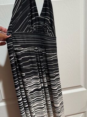 BCBGMaxAzria Black and White Striped Halter Dress Size Medium